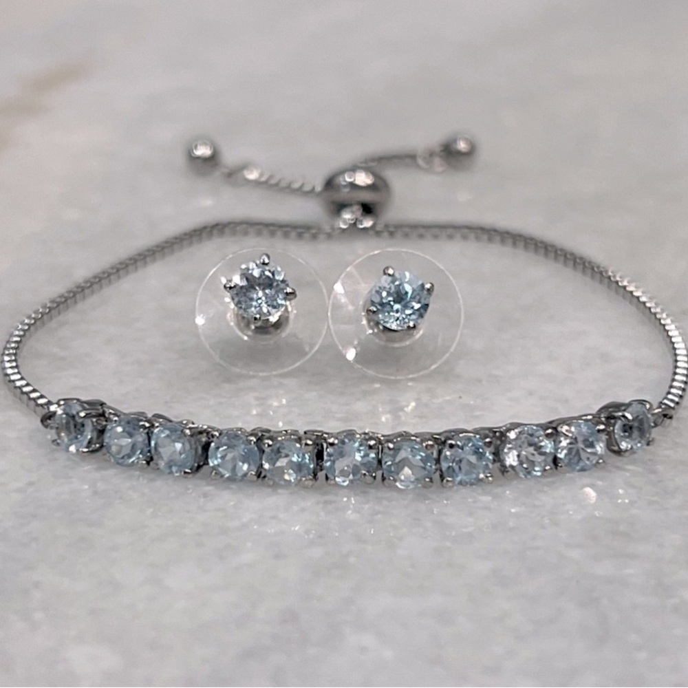 Sky Blue Topaz BOLO Bracelet and Stud Earring Set